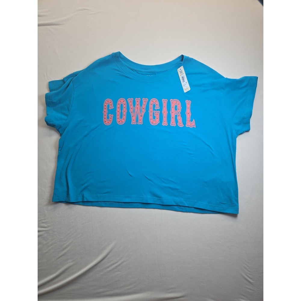 Ariat Cowgirl Graphic Tee Womens Boxy Crop Western Rodeo Shirt XL NWT Blue